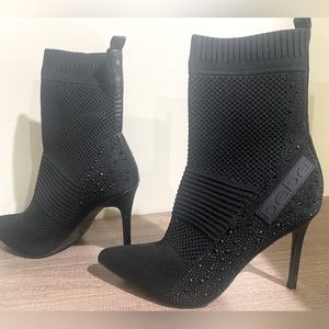 BeBe Heels Boots Booties Black with black bling and matte accents size 8.5